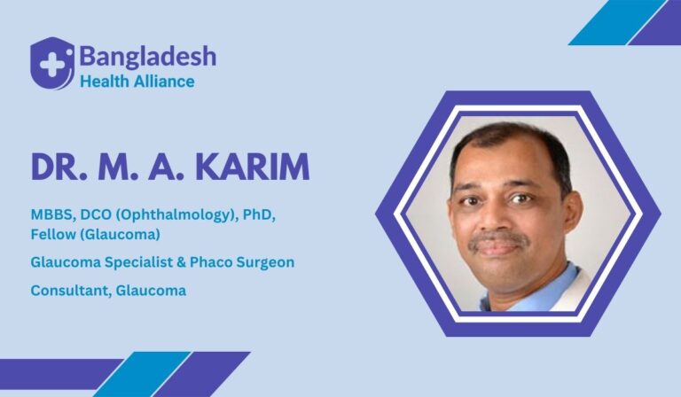 Dr. M. A. Karim – Renowned Glaucoma Specialist & Phaco Surgeon in Chittagong, MBBS, DCO, PhD, Fellow (Glaucoma), specializing in vision preservation.