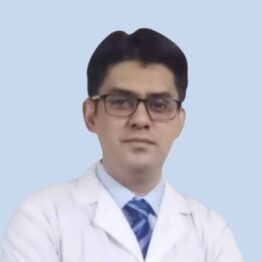 Dr. Md. Shahjahan Siddike (Shakil)'s Portrait – A professional portrait of Dr. Md. Shahjahan Siddike (Shakil), wearing a white lab coat, a blue tie, and glasses.