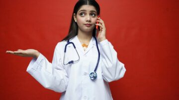 a doctor talking on the phone