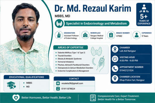 Dr. Md. Rezaul Karim – Trusted Endocrinologist, Thyroid Disorder & Metabolism Specialist in Rangpur