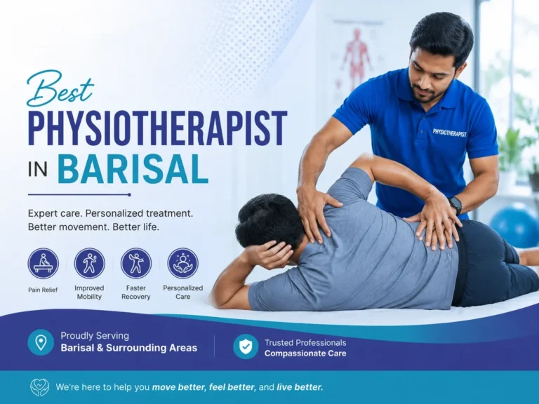 Physiotherapist guiding a patient through movement exercises in Barisal, serving Barishal Sadar and nearby areas.