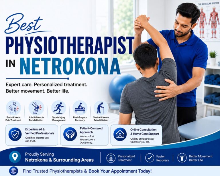 Therapist assisting a patient with strength and flexibility training in Netrokona and Barhatta.