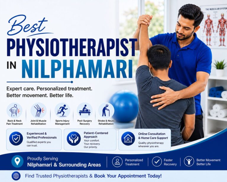 Physiotherapist guiding a patient through movement exercises in Nilphamari, serving Syedpur and nearby areas.