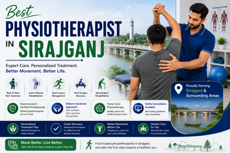 Physiotherapist guiding a patient through movement exercises in Sirajganj, serving Belkuchi and nearby areas.