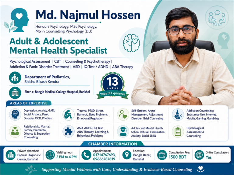 Md. Najmul Hossen – Mental Health Specialist & Counseling Psychology Professional in Barishal