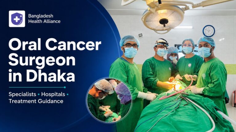 Oral and head-neck cancer surgeons performing surgery in a Dhaka hospital operating room