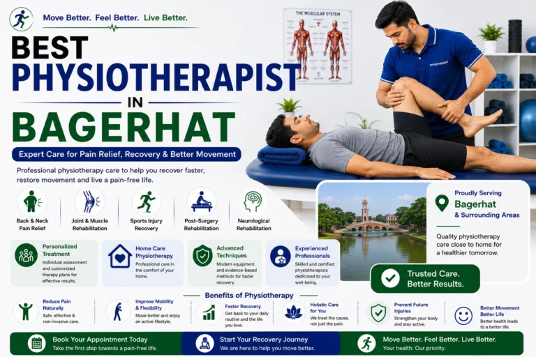 Physiotherapist guiding a patient through personalized exercise guidance in Bagerhat, serving Fakirhat and nearby areas.