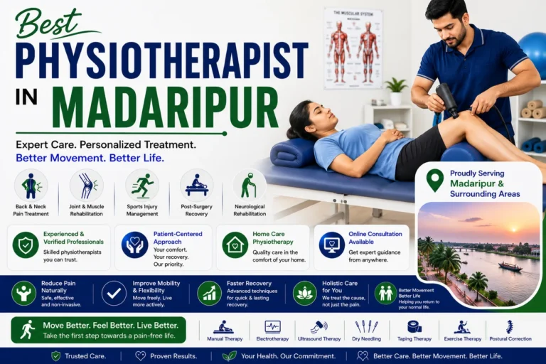 Physiotherapy for home and clinic rehabilitation in Madaripur, serving Madaripur Sadar and nearby areas.