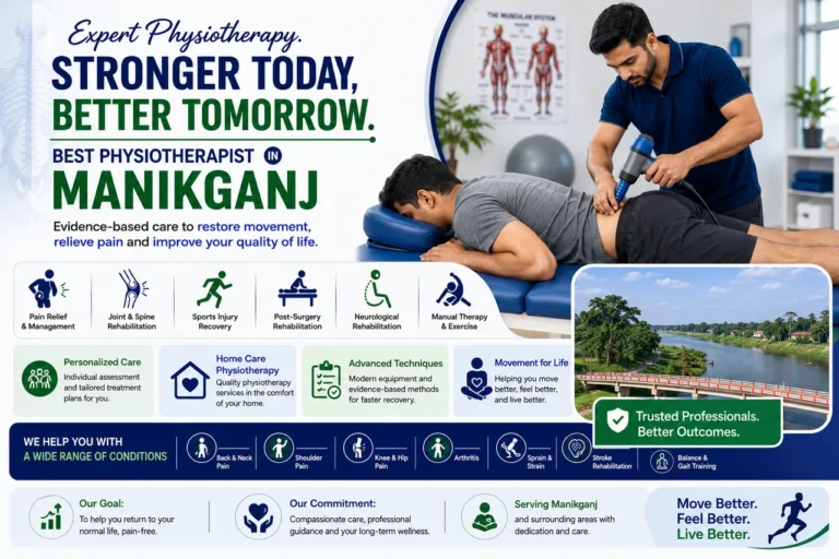 Patient receiving physiotherapy for arthritis and joint movement in Manikganj, near Harirampur.