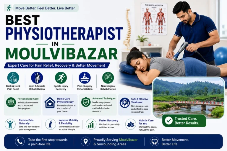 Therapist assisting a patient with controlled rehabilitation exercises in Moulvibazar and Barlekha.