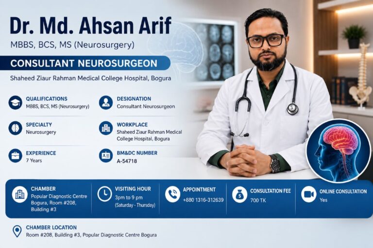 Dr. Md. Ahsan Arif consultant neurosurgeon at Shaheed Ziaur Rahman Medical College Hospital Bogura