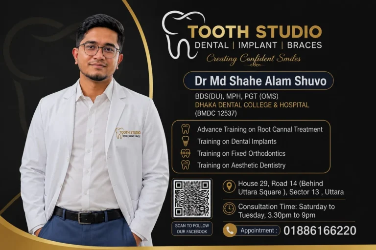 Dr. Md. Shahe Alam Shuvo oral and dental surgeon in Uttara Dhaka for implants braces root canal and aesthetic dentistry